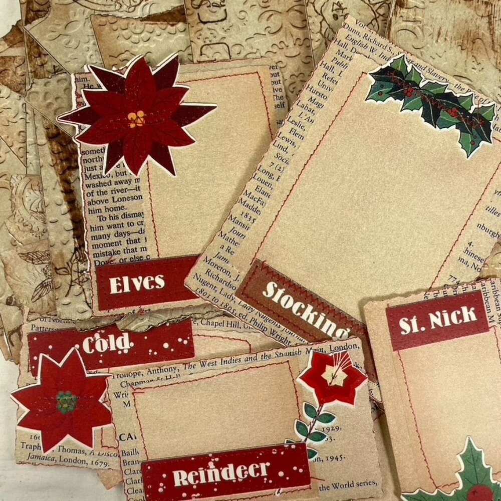 Christmas Ephemera Note Cards Junk Journal Strips  Embellishments 55 Pc mq